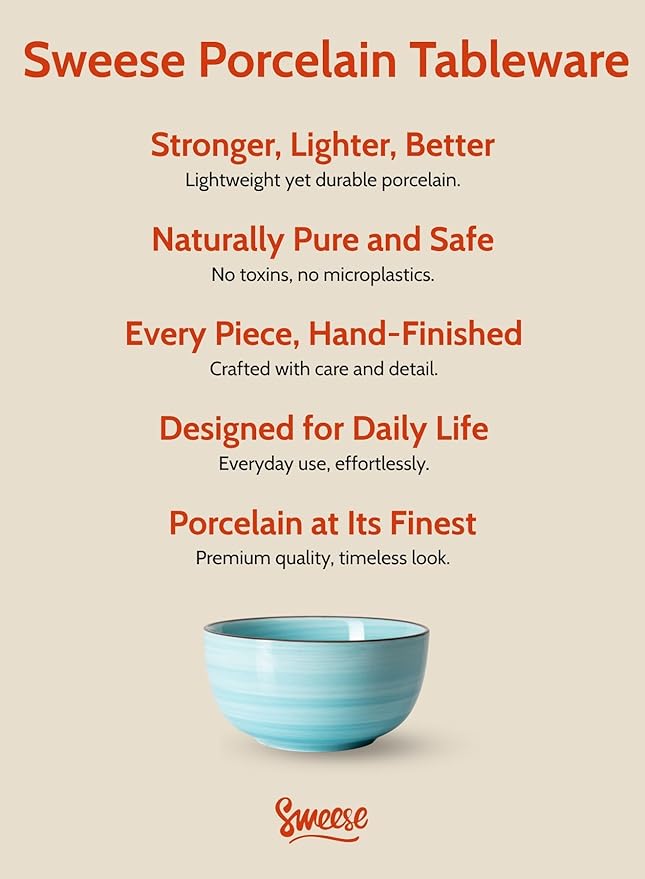 Sweese 20 Oz Porcelain Cereal Bowls - Set of 6, Multicolor, Lead-Free, for Soup, Salad, Rice Snacks, Kitchen Decor