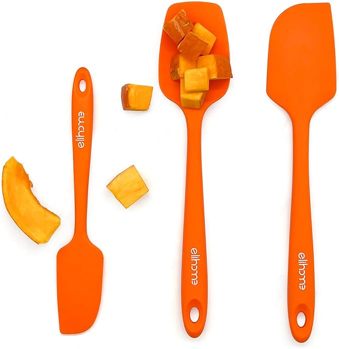 Elihome Chef Series 3 Piece Silicone Spatula Set - 600°F Heat Resistant Non Stick Rubber Kitchen Scraper Spatulas for Cooking, Baking, and Mixing – BPA Free and LFGB Certified Silicone (Orange)