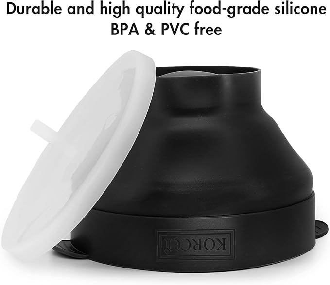 The Original Korcci Microwaveable Silicone Popcorn Popper, BPA Free Microwave Popcorn Popper, Collapsible Microwave Popcorn Maker Bowl, Dishwasher Safe - Black