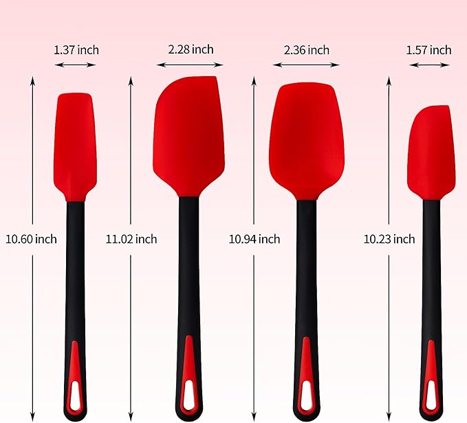 Maxjoy Silicone Spatula Set for Cooking Baking & Mixing, Heat Resistant Food Grade, 4 Pack Red and Black