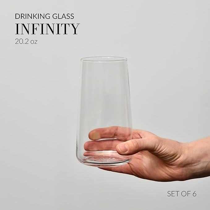 Krosno Water Glasses, Set of 6, Capacity 20 fl oz, Infinity Collection, Thin Highball Glasses,Clear Tall Glass Cups For Water, Juice, Drinks, and Cocktails, Dishwasher Safe, Made in Europe