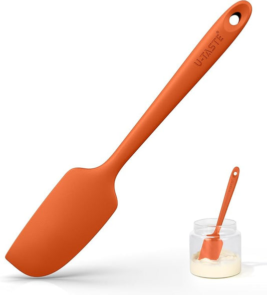 U-Taste Small Mini Silicone Spatula: 9×2inch 600ºF Heat-Resistant Food-Grade Jar Scraper for Kitchen Use, Non-Stick Seamless Flexible Baking Utensil for Mixing, Scraping Jam in Bowl or Cup (Orange)