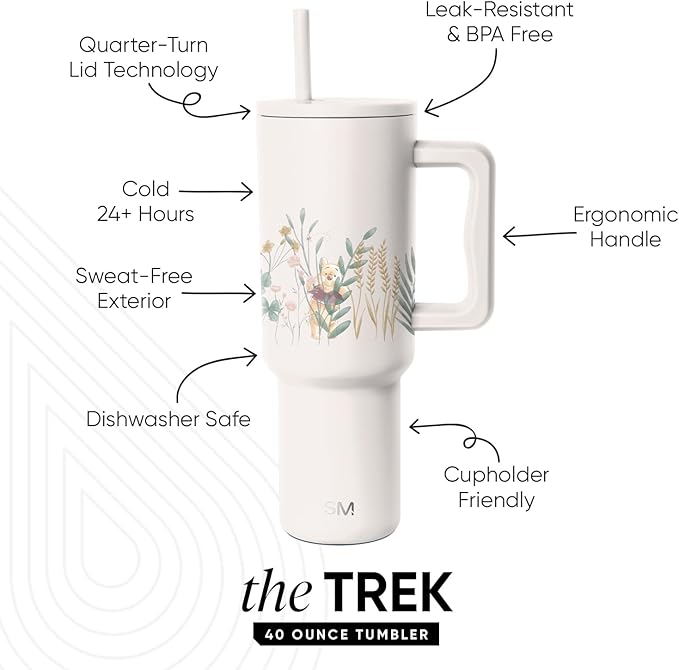 Simple Modern Disney 40 oz Tumbler with Handle & Straw Lid | Insulated Stainless Steel Water Bottle Travel Mug | Gifts for Women Her | Trek Collection | 40oz | Winnie The Pooh in the Wilderness