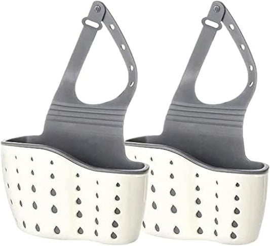 EC ELEGANTCHARM Kitchen Sink Caddy Sponge Holder Silicone Plastic Soap Holder Hanging Ajustable Strap Faucet Caddy with Drain Holes for Drying