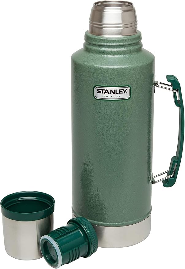 Stanley Heritage Classic Vacuum Bottle with Handle 2.0 qt | Wide Mouth with Leakproof Cup Lid | Keep Drinks Hot Cold for Travel | Insulated Stainless Steel Thermal Bottle | BPA-Free | Hammertone Green