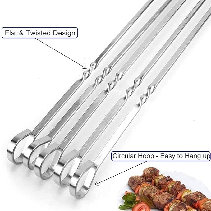 12PCS Kabob Skewers Flat Metal Stainless Steel BBQ Barbecue Skewer 16" Anti-Roll Heavy Duty Shish Kebob Sticks Wide Reusable Grilling Skewers Set for Meat Shrimp Chicken Vegetable Kebab Fork Sausage…