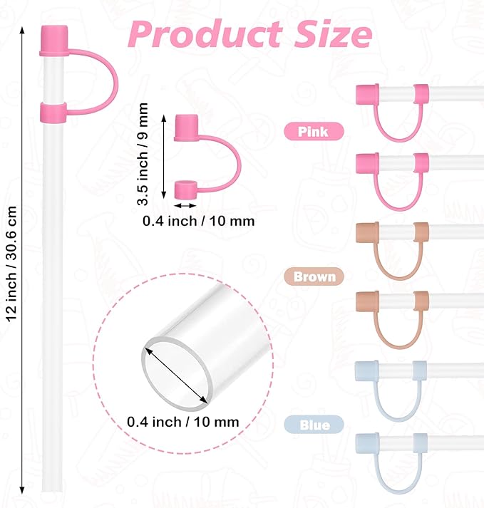 Silicone Straw Replacement compatible with Stanley Cup, with Reusable Stopper Cover, 6-piece set Accessories Fit Stanley Quencher H2.0 14/20/30/40 oz Tumbler with Handle