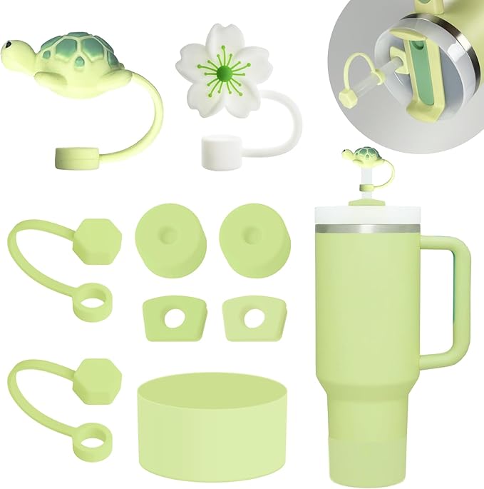 Stanley Silicone Accessories Set - 6 Pcs Spill Proof Stopper, 2 Straw Covers, 1 Silicone Boot for 40oz & 30oz Tumbler (Citron)