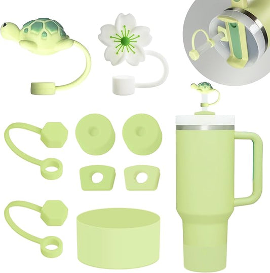 Stanley Silicone Accessories Set - 6 Pcs Spill Proof Stopper, 2 Straw Covers, 1 Silicone Boot for 40oz & 30oz Tumbler (Citron)