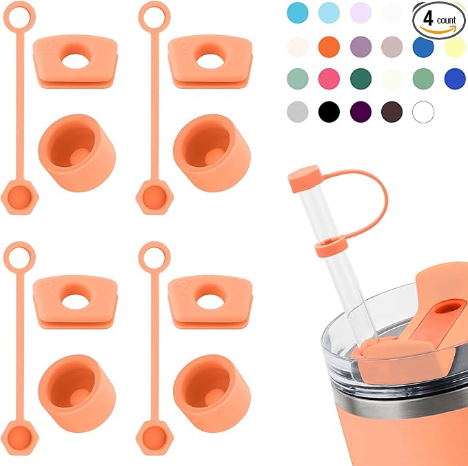 Silicone Spill Stopper Set Compatible with Stanley Cup 2.0 30oz & 40oz with Straw Cover, Set of 4