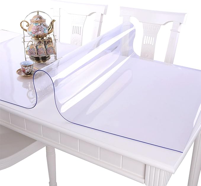 NECAUX Custom Multisize 1.5mm Thick Clear PVC Table Cover Protector - 24 x 84 Inch Water Resistant Rectangular Plastic Tablecloth Cover Vinyl Non-Slip Desk Pad for 7 Foot Coffee Table/Writing Desk