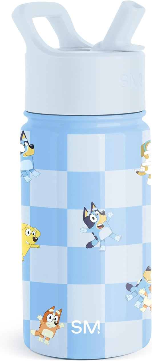 Simple Modern Kids Summit Water Bottle with Straw Lid | Bluey 14oz Stainless Steel Cup Insulated Tumbler for Toddlers, School| Bluey Checkmate