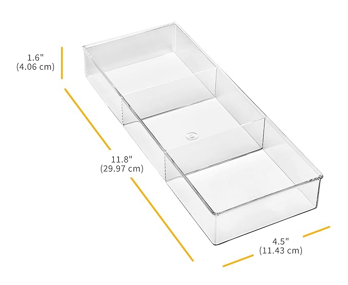 Whitmor 3 Section Small Drawer Organizer - Easy Clean Clear Plastic Resin - Set of 3