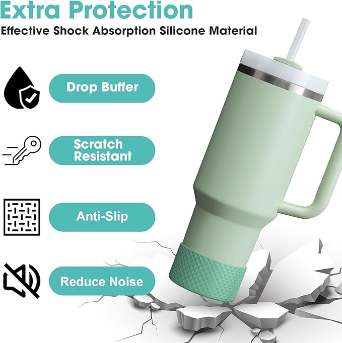 Upgrade 2PCS Protective Silicone Boot Bumper for Stanley Quencher Adventure 40oz 30oz 20oz Tumbler, Water Bottle Bottom Sleeve Cover Accessories for Stanley Mug Cup(Gray Green)