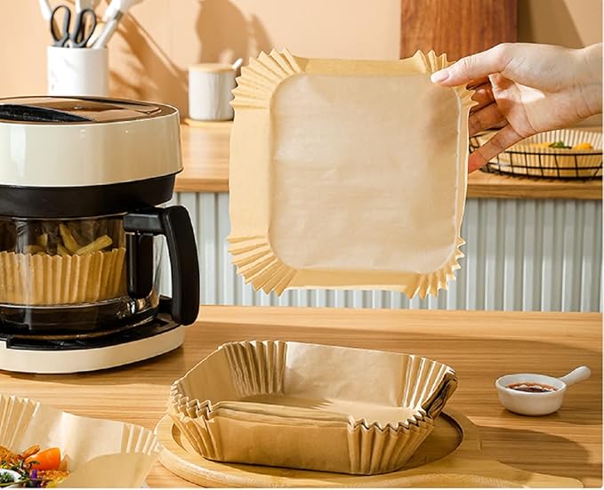 Air Fryer Liners Disposable 120PCS, 7.9 Inch Square Non-Stick Parchment Paper Baking Liners for Most Air Fryers, Food Grade Greaseproof Basket Sheets for Easy Cleanup