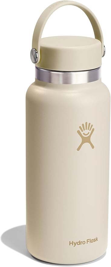 HYDRO FLASK Water Bottle - Insulated Stainless Steel - Wide Cap Lid, Non Spill, Leakproof 32 Oz Coconut Cream