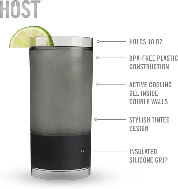 HOST Highball Cocktail Freeze Tumbler, Frozen Cocktail Glass, Double Walled Insulated Iced Coffee Tumbler, BPA Free Drink Cooler, 10 oz., Black