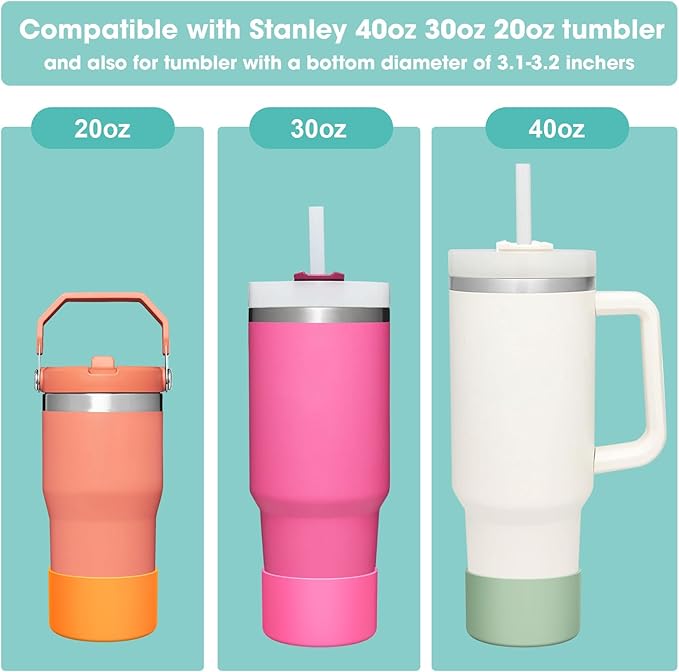 Upgrade 2PCS Protective Silicone Boot Bumper for Stanley Quencher Adventure 40oz 30oz IceFlow 20oz 30oz Tumbler, Water Bottle Bottom Sleeve Cover Accessories for Stanley Mug Cup(Dark Green)