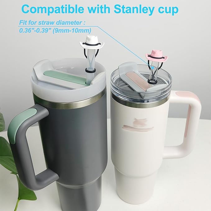 4 Pack Silicone Cowboy Hat Straw Covers Cap Compatible with Stanley Cup 30 40 oz, Cute Funny Tumbler Straw Topper Accessories for Man & Woman Christmas Gift