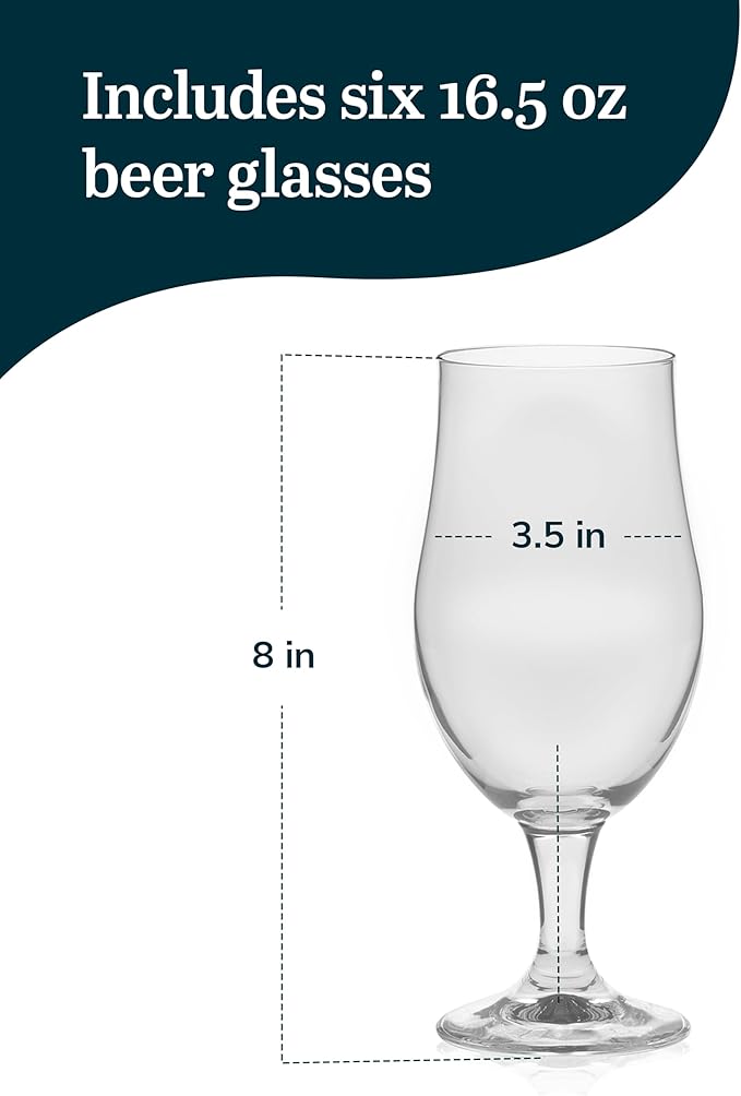 Libbey Crafts Brew Belgian Tulip Beer Glass Set, Elegant Belgian Beer Glasses Set of 6 for Belgian Ale, Dishwasher Safe Gift Set for Beer Lovers