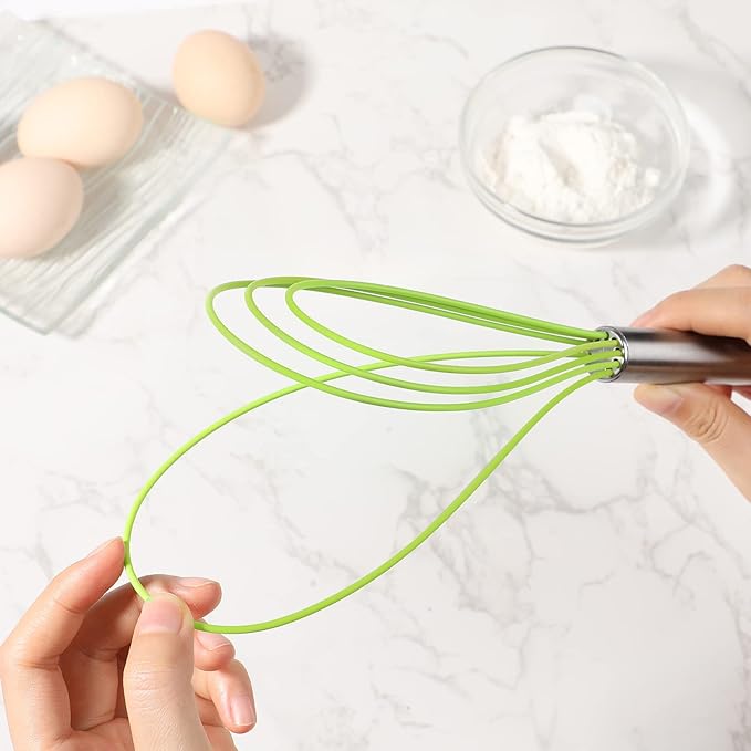 Webake Silicone Flat Whisk Set of 3, Heat Resistant Kitchen Whisks for Non-stick Cookware, Egg Beater Perfect for Blending, Whisking, Beating, Frothing & Stirring