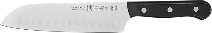 HENCKELS Solution Razor-Sharp Hollow Edge Santoku Knife 7 inch, German Engineered Informed by 100+ Years of Mastery, Black/Stainless Steel