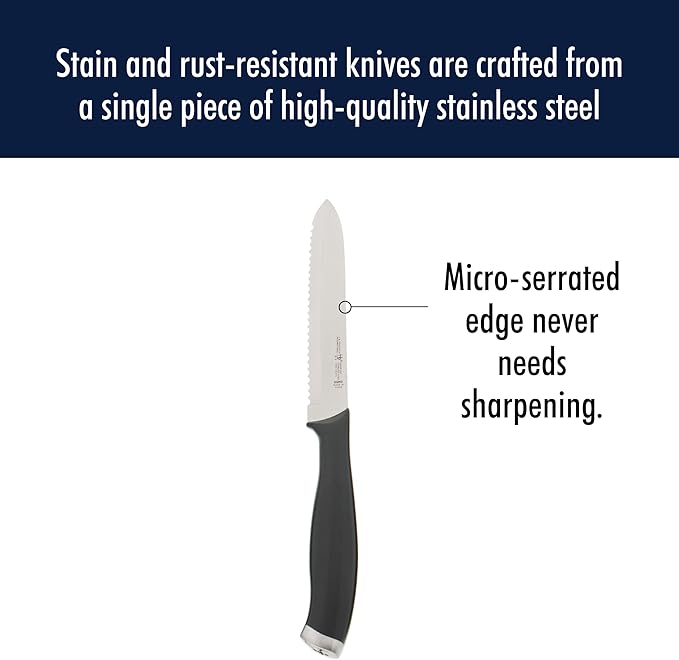 HENCKELS Silvercap Razor-Sharp 5-inch Serrated Utility Knife, Tomato Knife, German Engineered Informed by 100+ Years of Mastery, Black