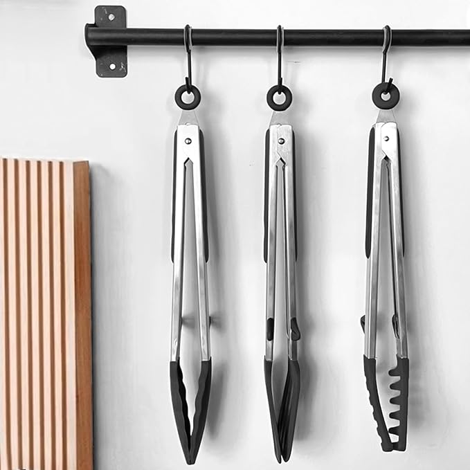 Tongs for Cooking, 12" Kitchen Tongs with Silicone Tips, Food Grade Serving Tongs Set of 3, Black