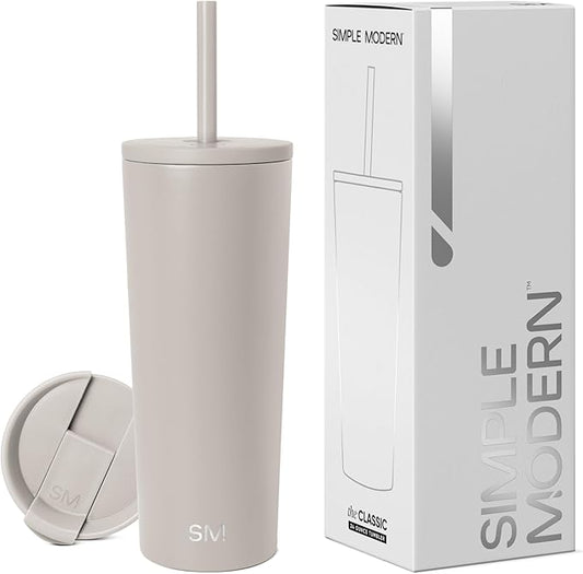 Simple Modern Insulated Tumbler with Lid and Straw | Iced Coffee Cup Reusable Stainless Steel Water Bottle Travel Mug | Gifts for Women Men Her Him | Classic Collection | 24oz | Almond Birch