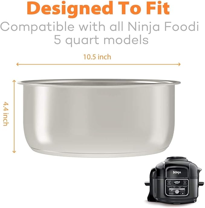 Sicheer Stainless Steel Inner Pot Replacement Insert Liner Accessory Compatible with Ninja Foodi 5 Quart