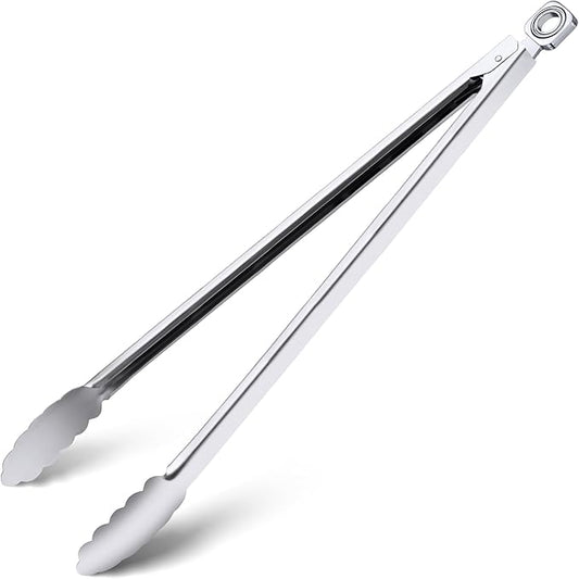 Grill Tongs - 17 Inch Extra Long BBQ Tongs, Heat Resistant Stainless Steel Kitchen Tong, Heavy Duty Metal Locking Tong for Cooking, Grilling, BBQ/Barbecue, Food (17 inch)