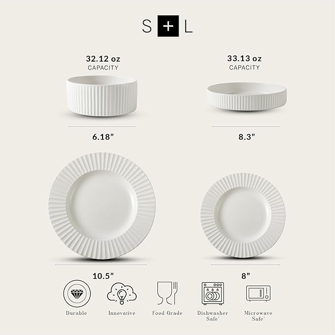 Christian Siriano Lusso 16-Piece Dinnerware Set Stoneware, White