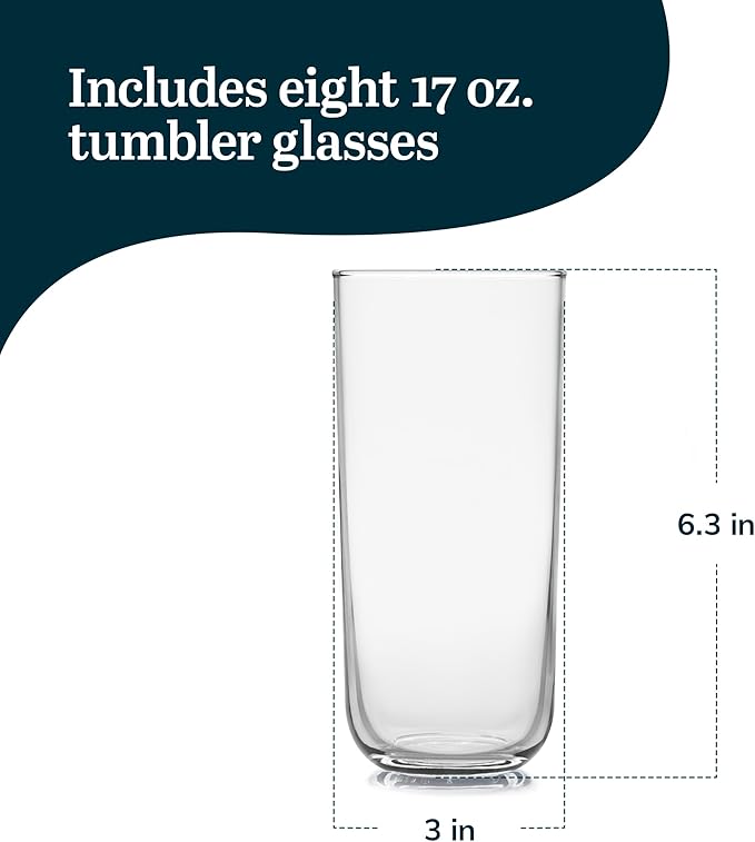 Libbey Polaris Tumbler Glasses, Axis, 17.75-ounce, Set of 8