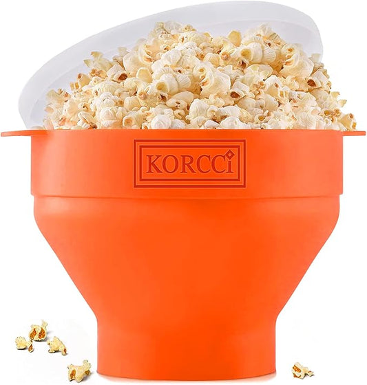 The Original Korcci Microwaveable Silicone Popcorn Popper, Microwave Popcorn Popper, Collapsible Microwave Popcorn Maker Bowl, No Oil Required, Use In Microwave, Dishwasher Safe (Orange)