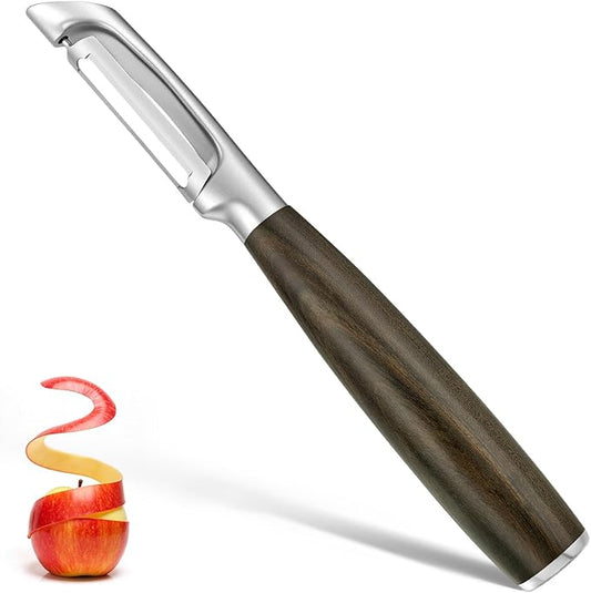 JUSEEPO Premium Vegetable Peeler, I Type Swivel 304 Stainless Steel Blade Comfortable Solid Wood Handle, Practical Gift for Restaurant Baking Chef Woman for Veggie, Fruit, Potato(Exotic Ebony)