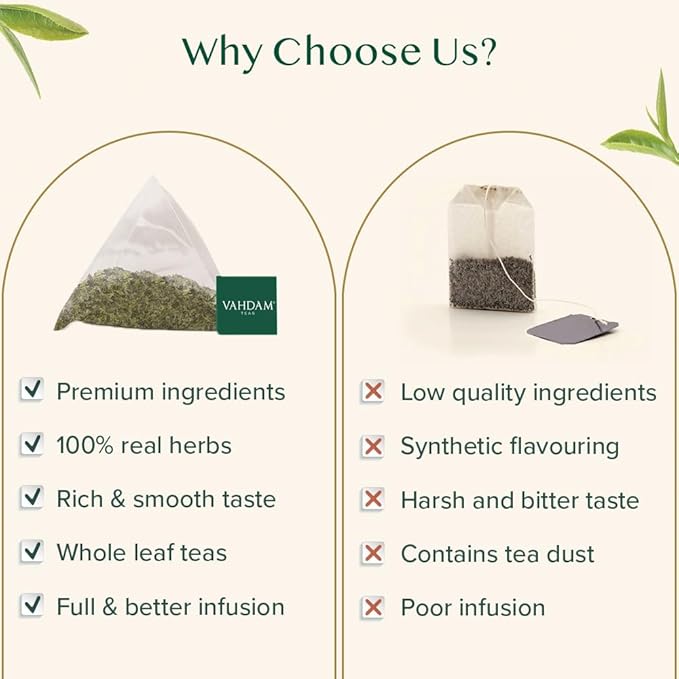 VAHDAM, Mint Green Tea Bags (30 Count) 100% Pure Leaf Tea, High Grown, Low Caffeine, Non GMO, Gluten Free | Individually Wrapped Plant-Based Pyramid Tea Bags | Direct from Source (Pack of 2)