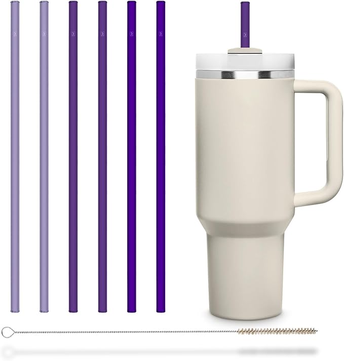 HALM Stanley Quencher Tumbler Glass Straws Purple Reusable Replacement Straws for Tumbler with Handle Stainless Steel Drinking Cup Accessory BPA-Free & Dishwasher Safe