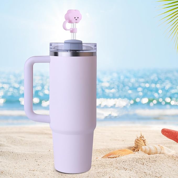 3Pcs Cute Straw Cover Cap for Stanley Tumbler 40 & 30 oz, 10mm Cloud Shape Straw Toppers, Reusable Soft Silicone Straw Covers for Stanley Cup Accessories Dust-proof Straw Protectors