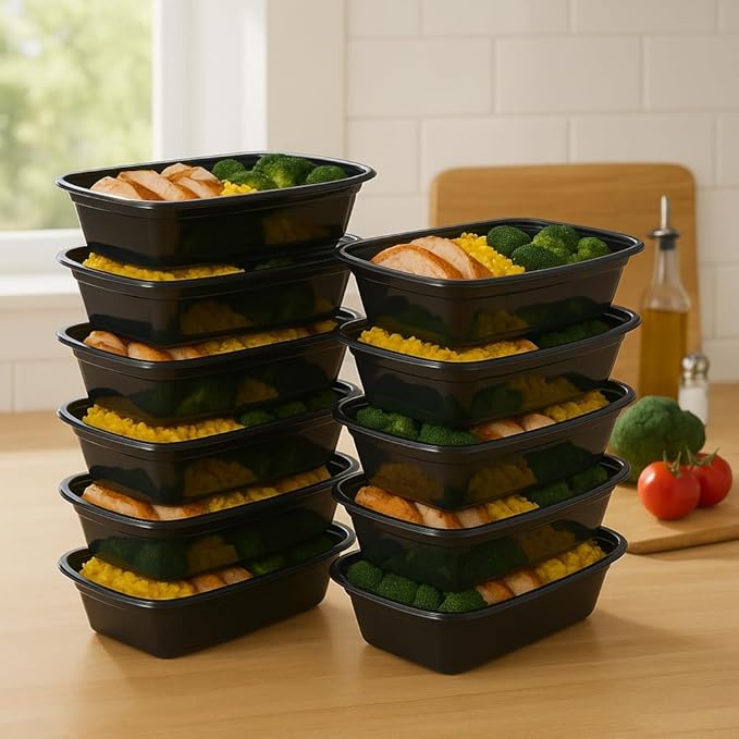Ruthy's Outlet Meal Prep Containers W/Lids -Square Food Storage – BPA-Free| Stackable | Microwave | Freezer & Dishwasher Safe | Reusable Lunch Bento Box Portion Control & Planning (150 Pack, 32 oz)