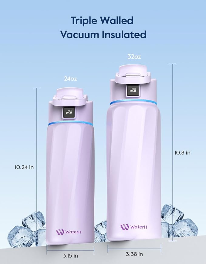 BOOST Smart Water Bottle with Reminder & Tracker, Double Wall Vacuum Insulated Bottles Stainless Steel, 32oz BPA-Free Wide Mouth for Gym, Office, School, Ideal Gift for Christmas, Thanksgiving Day