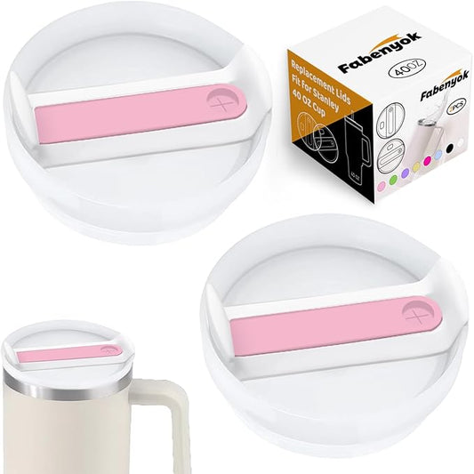 40 OZ Tumbler Lid Replacement Fit for Stanley Cup, 2 Pack Replacement Lids Fit for Stanley Travel Tumbler, Spill Proof Tumbler Covers for Stanley Cup Accessories (Opaque - Pink)