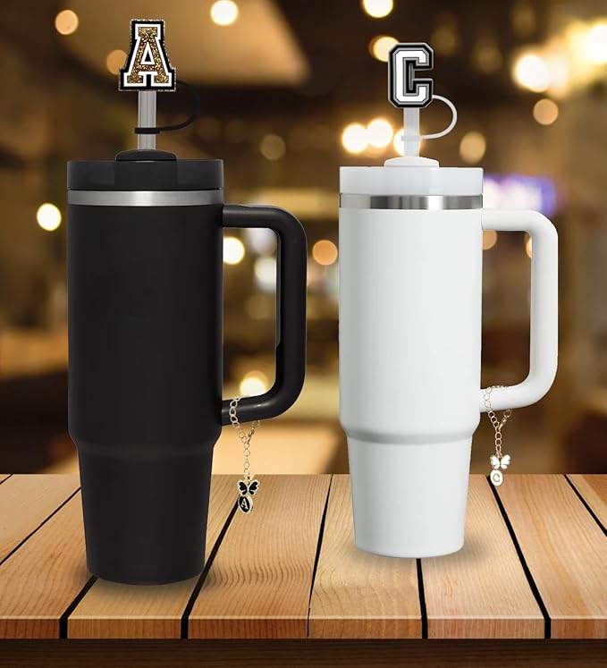 （3 +3) Nuozme Straw Cover Compatible with Stanley Tumbler Cup 3PCS Letter Straw Caps Toppers with 3 Initial Butterfly Charms Name ID For Stanley 30&40 Oz Cup