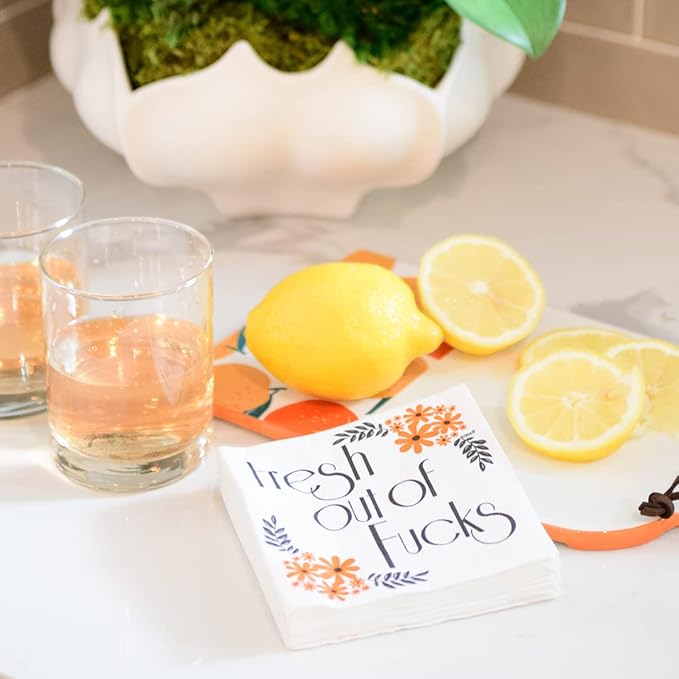 Twisted Wares - Funny Cocktail Napkins - Fresh Out Of F'CKS - Boutique Cocktail Napkins - Perfect for any Celebrations 5"X5" (20 Pack)
