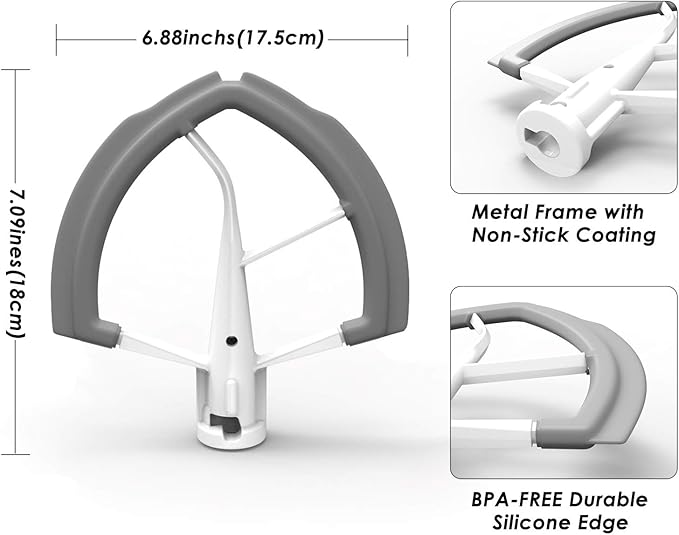 Flex Edge Beater for KitchenAid 6QT Bowl-Lift Stand Mixer, Beater with Double Silicone Edge, Mixer Paddle, Perfect 6 Quart Bowl-Lift Stand Mixer Attachment for KitchenAid, White