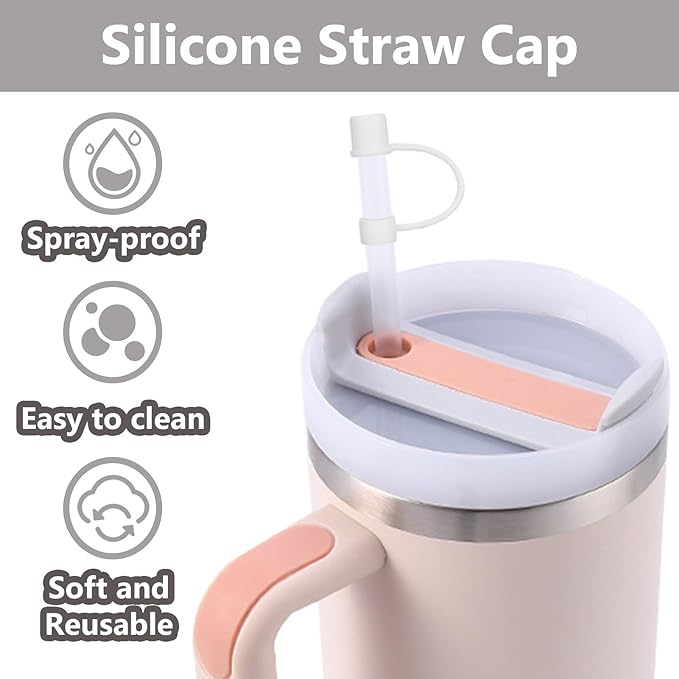 6PCS Silicone Straw Covers Cap Compatible with Stanley Cup 30-40 oz Tumbler with Handle 10mm Straw Toppers，Dust-Proof Reusable Straw Cover for Stanley Cup Accessories (Black+White)