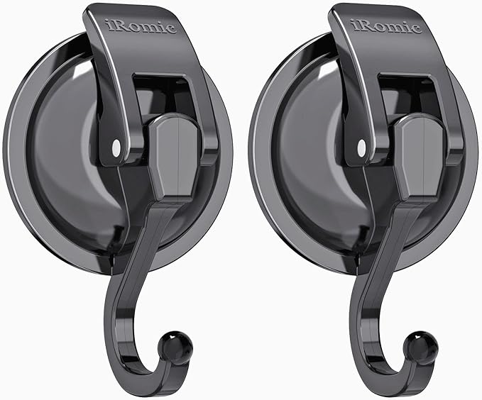 Heavy Duty Vacuum Suction Cup Hooks (2Pack) for Shower,Glass Window,Kitchen&Bathroom&Restroom Organization，Gun Silver.