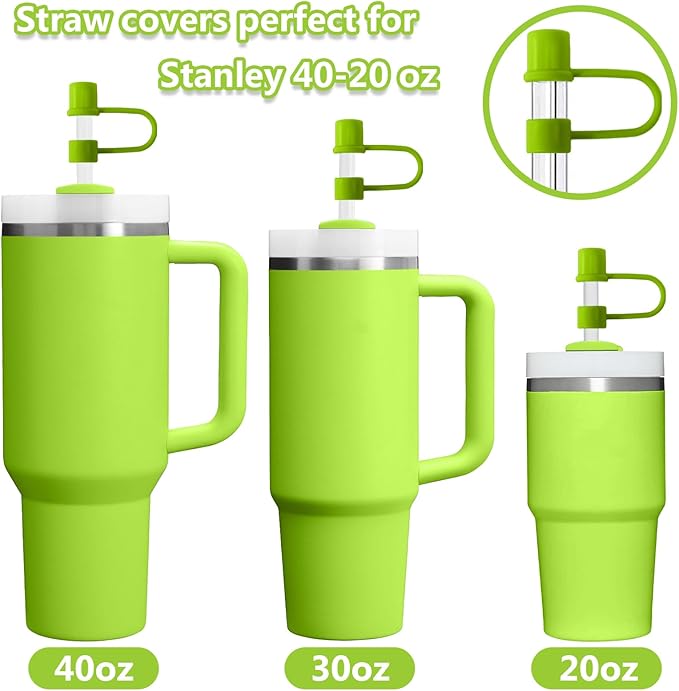 6PCS Silicone Straw Covers Cap Compatible with Stanley Cup 30-40 oz Tumbler with Handle Reusable 10mm Straw Toppers for Stanley Cup Accessories（Dark Green）