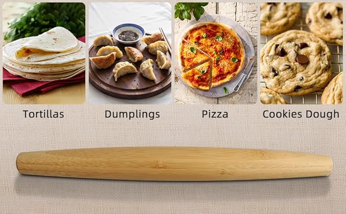 Classic French Rolling Pins Bamboo Wooden Rolling Pin for Baking Pizza Dough Pie Cookie, 15.8-Inch