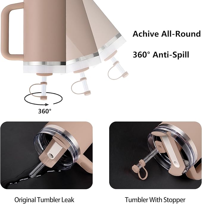 Silicone Spill Stopper Set Compatible with Stanley Cup 2.0 30oz & 40oz with Straw Cover (Set of 2, Almond Rose)