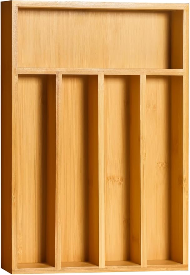 Utopia Kitchen Silverware Organizer, Bamboo Utensil Drawer Organizer for Cutlery, Utensils & Flatware (5 Compartment, Natural) Pack of 1